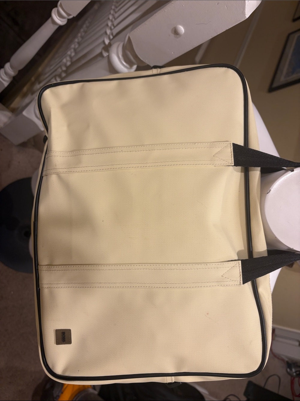 Hugo Bose  Cream Messenger Bag with Black Trim and Black Strap